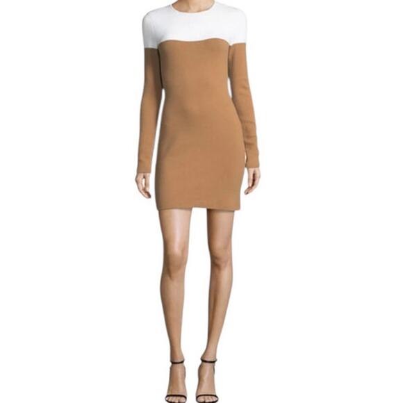 Diane Von Furstenberg Dresses & Skirts - Diane Von Furstenberg Small Merino Wool Blend Sweater Dress Tan Black Colorblock